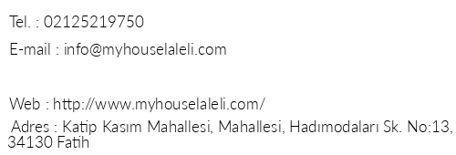 My House Laleli telefon numaralar, faks, e-mail, posta adresi ve iletiim bilgileri